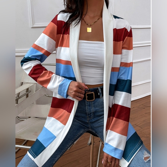 Color Wave Open Front Cardigan - Red Orange - Picture 5 of 5